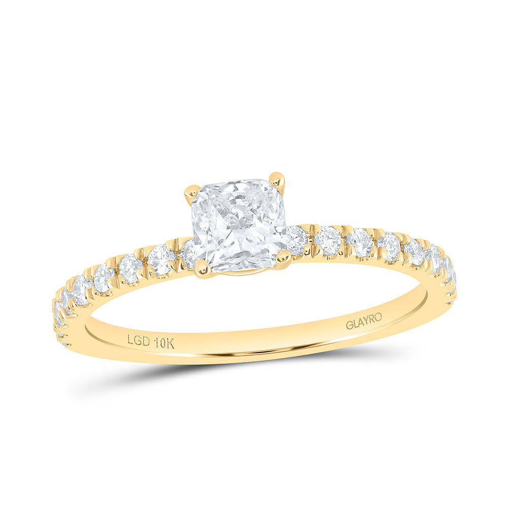 10K Yellow Or White Gold 3/4 Cttw Lab Grown Diamond 1/2 Cttw Center Cushion Engagement Ring