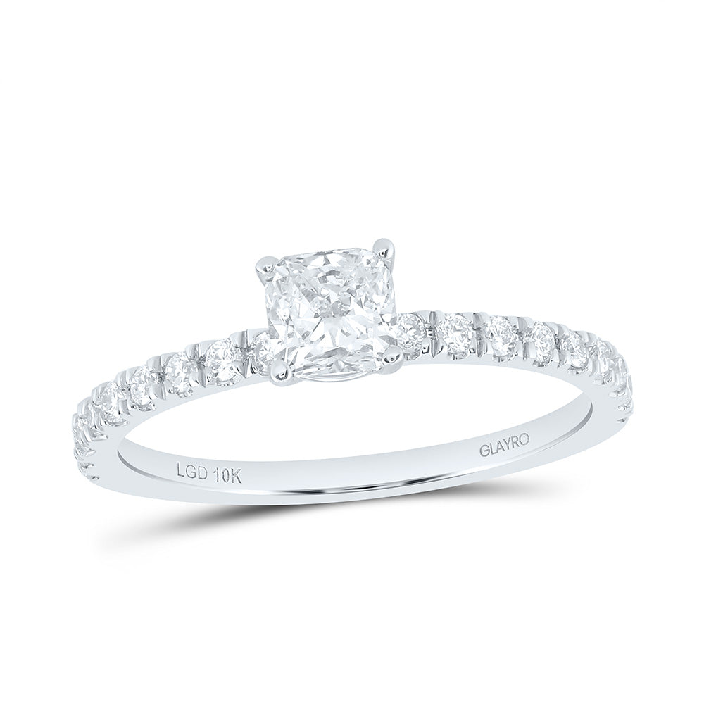 10K Yellow Or White Gold 3/4 Cttw Lab Grown Diamond 1/2 Cttw Center Cushion Engagement Ring
