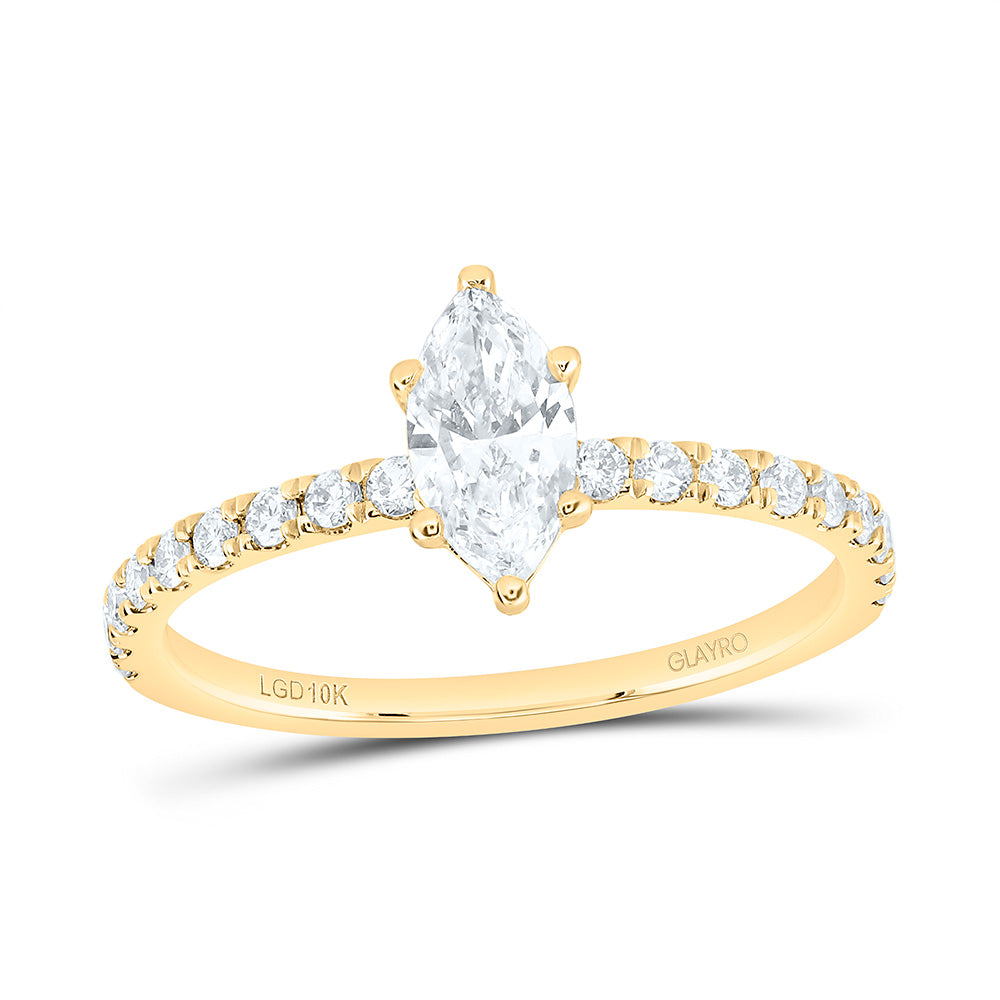 10K Yellow Or White Gold 3/4 Cttw Lab Grown Diamond 1/2 Cttw Center Marquise Engagement Ring