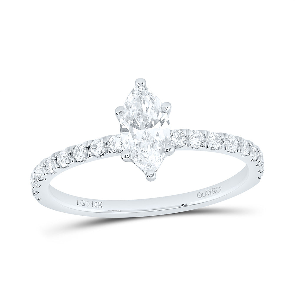 10K Yellow Or White Gold 3/4 Cttw Lab Grown Diamond 1/2 Cttw Center Marquise Engagement Ring