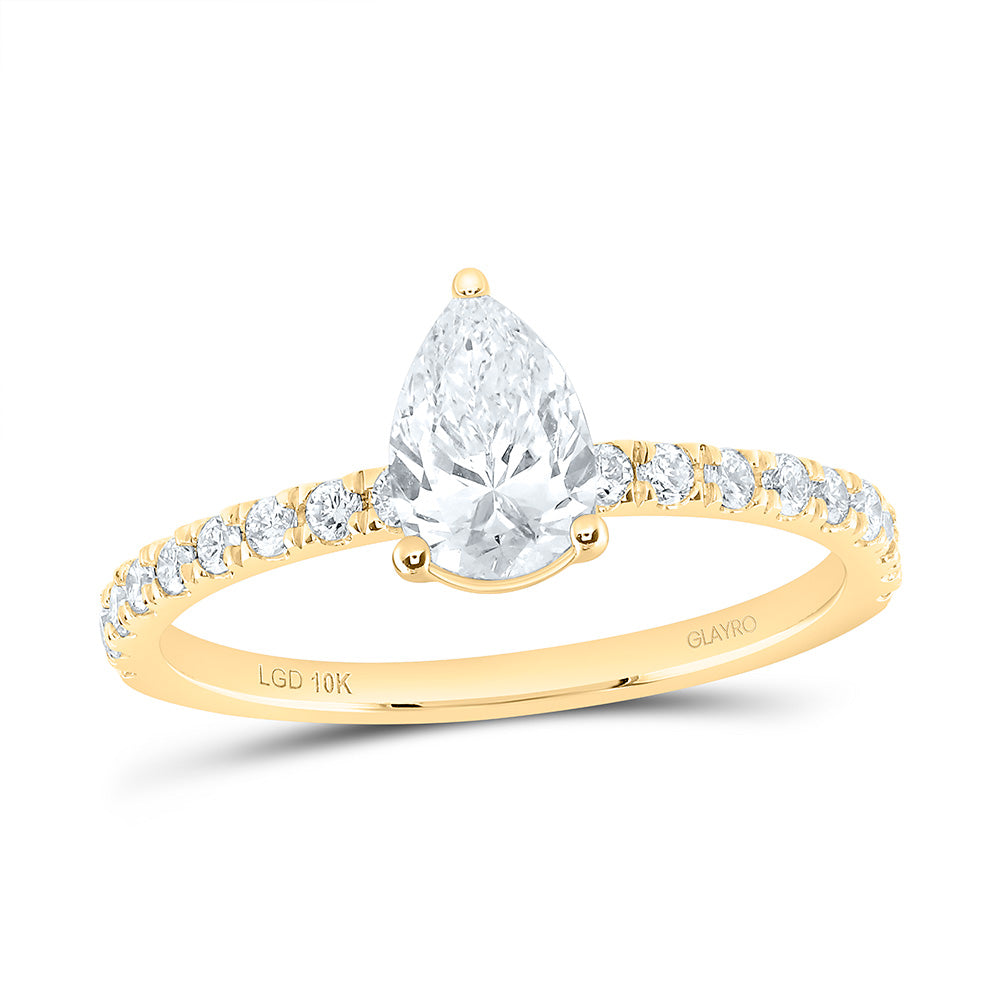 10K Yellow Or White Gold 1 Cttw Lab Grown Diamond 3/4 Cttw Center Pear Engagement Ring