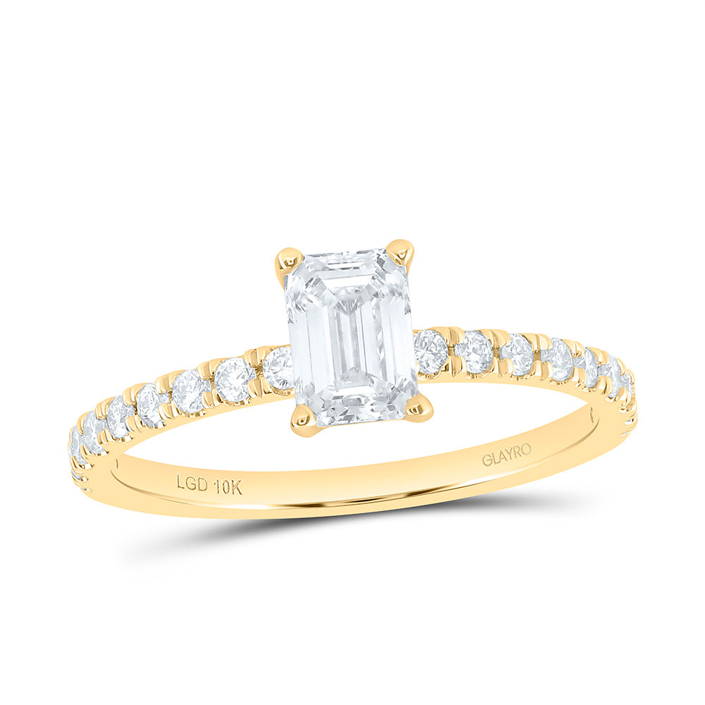 10K Yellow Or White Gold 1 Cttw Lab Grown Diamond 3/4 Cttw Center Emerald Engagement Ring