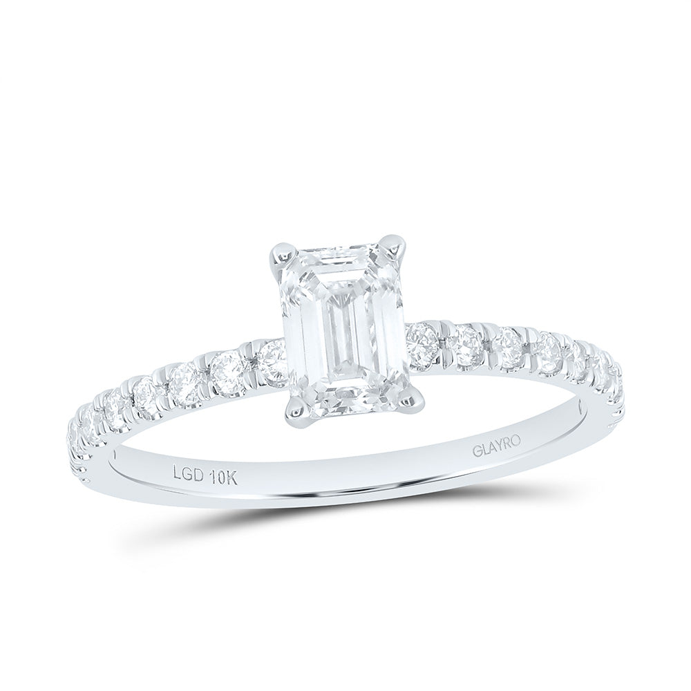 10K Yellow Or White Gold 1 Cttw Lab Grown Diamond 3/4 Cttw Center Emerald Engagement Ring