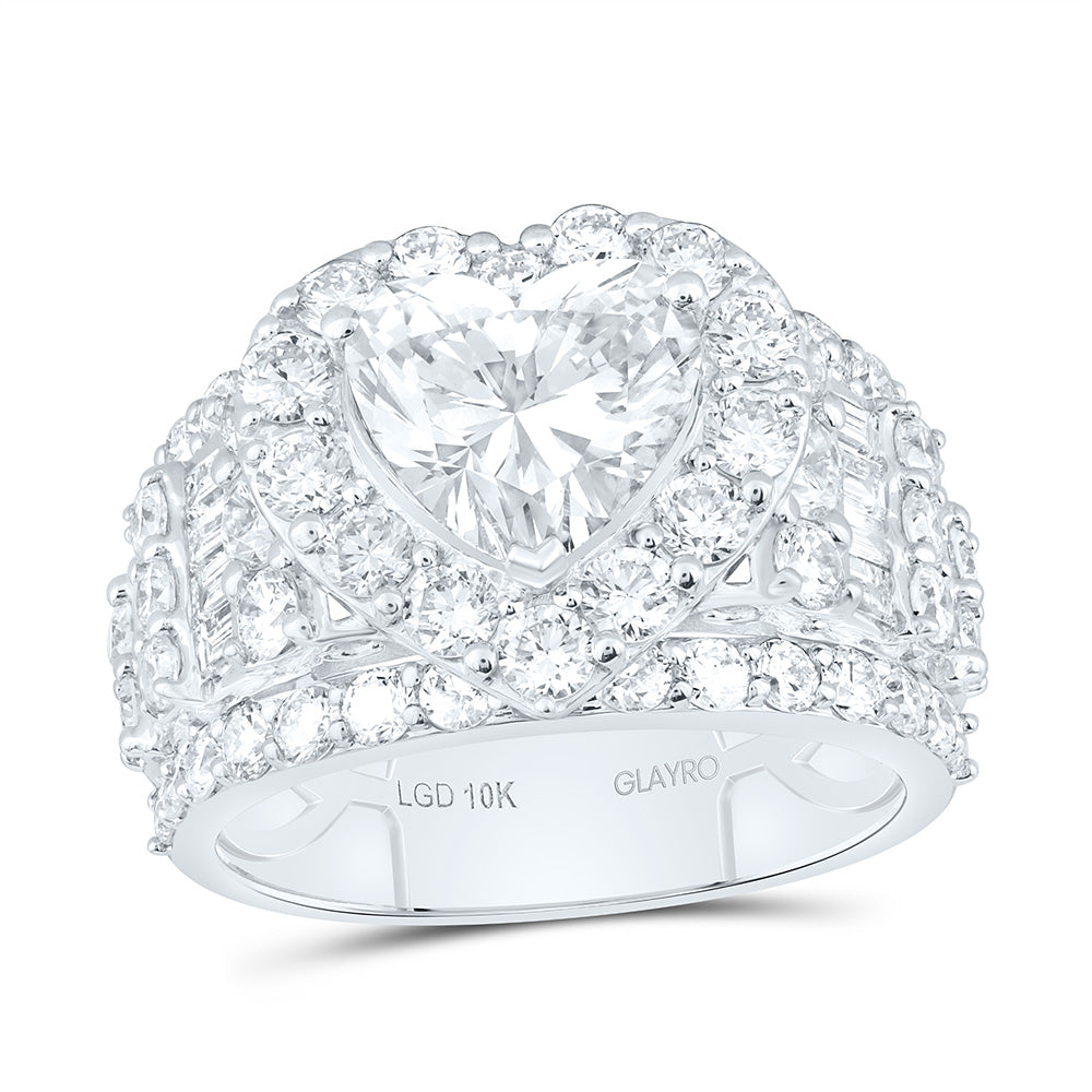10K Yellow Or White Gold 5 Cttw Lab Grown Diamond 2 Cttw Center Heart Single Halo Engagement Ring