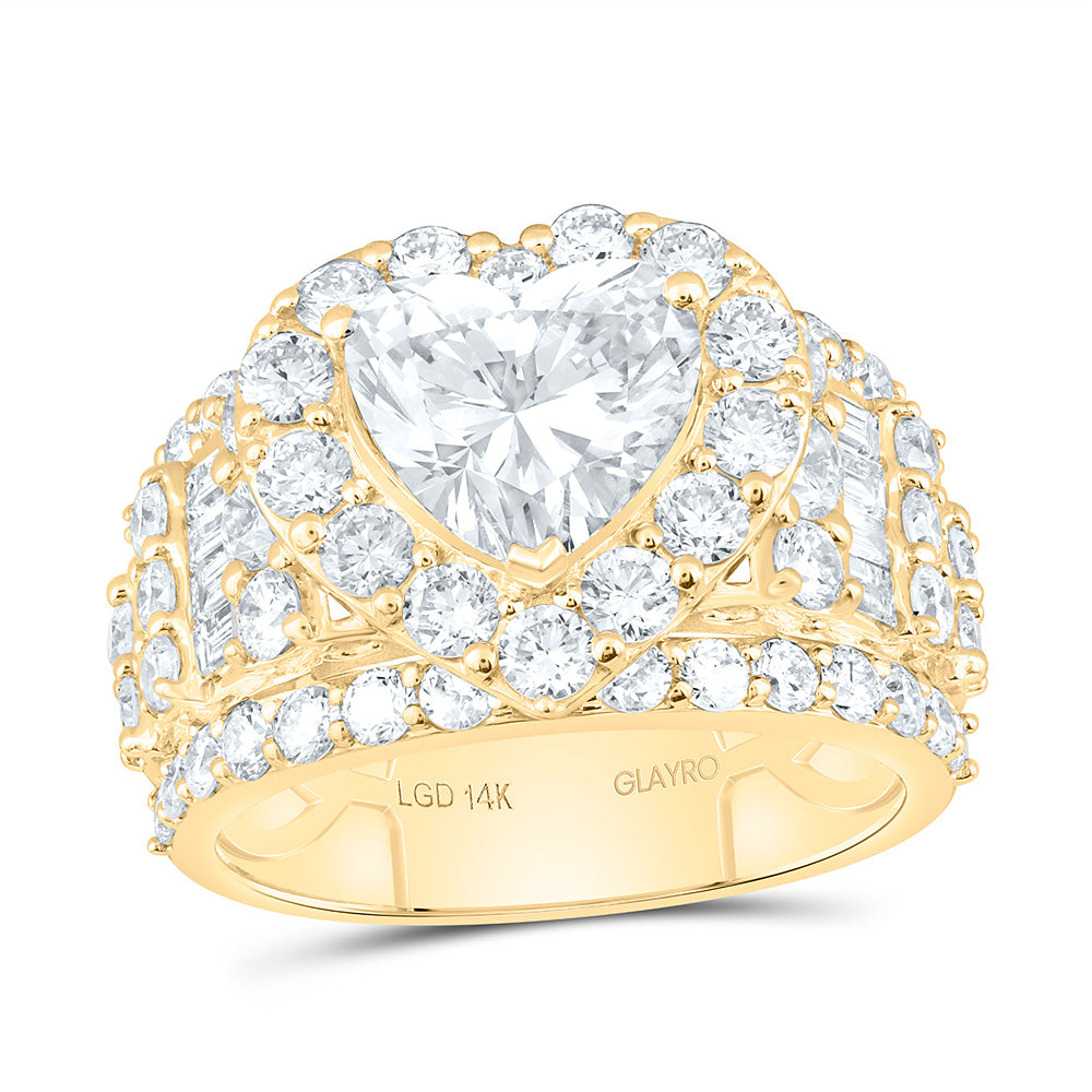 14K Yellow Or White Gold 5 Cttw Lab Grown Diamond 2 Cttw Center Heart Single Halo Engagement Ring