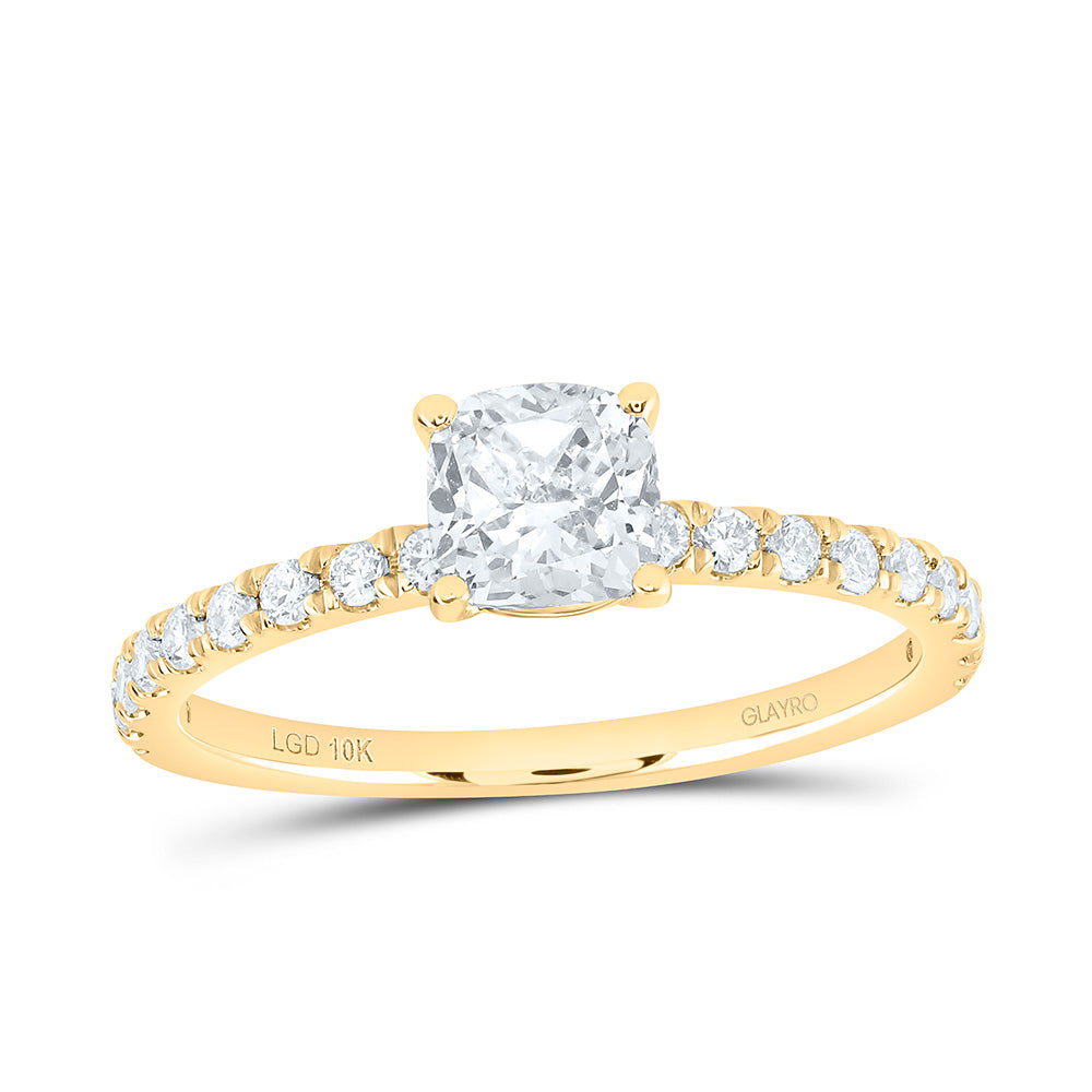 10K Yellow Or White Gold 1 Cttw Lab Grown Diamond 3/4 Cttw Center Cushion Engagement Ring