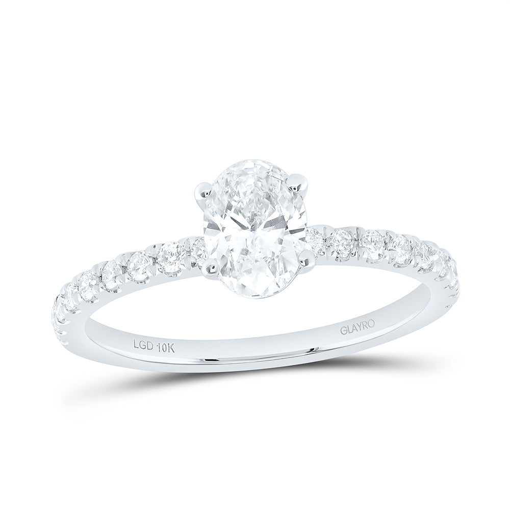 10K Yellow Or White Gold 1 Cttw Lab Grown Diamond 3/4 Cttw Center Oval Engagement Ring
