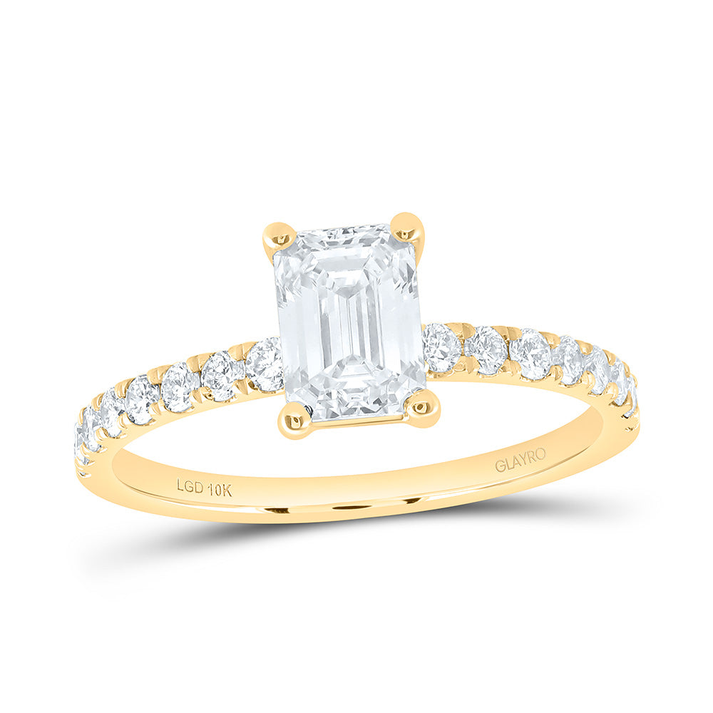 10K Yellow Or White Gold 1 3/8 Cttw Lab Grown Diamond 1 Cttw Center Emerald Engagement Ring