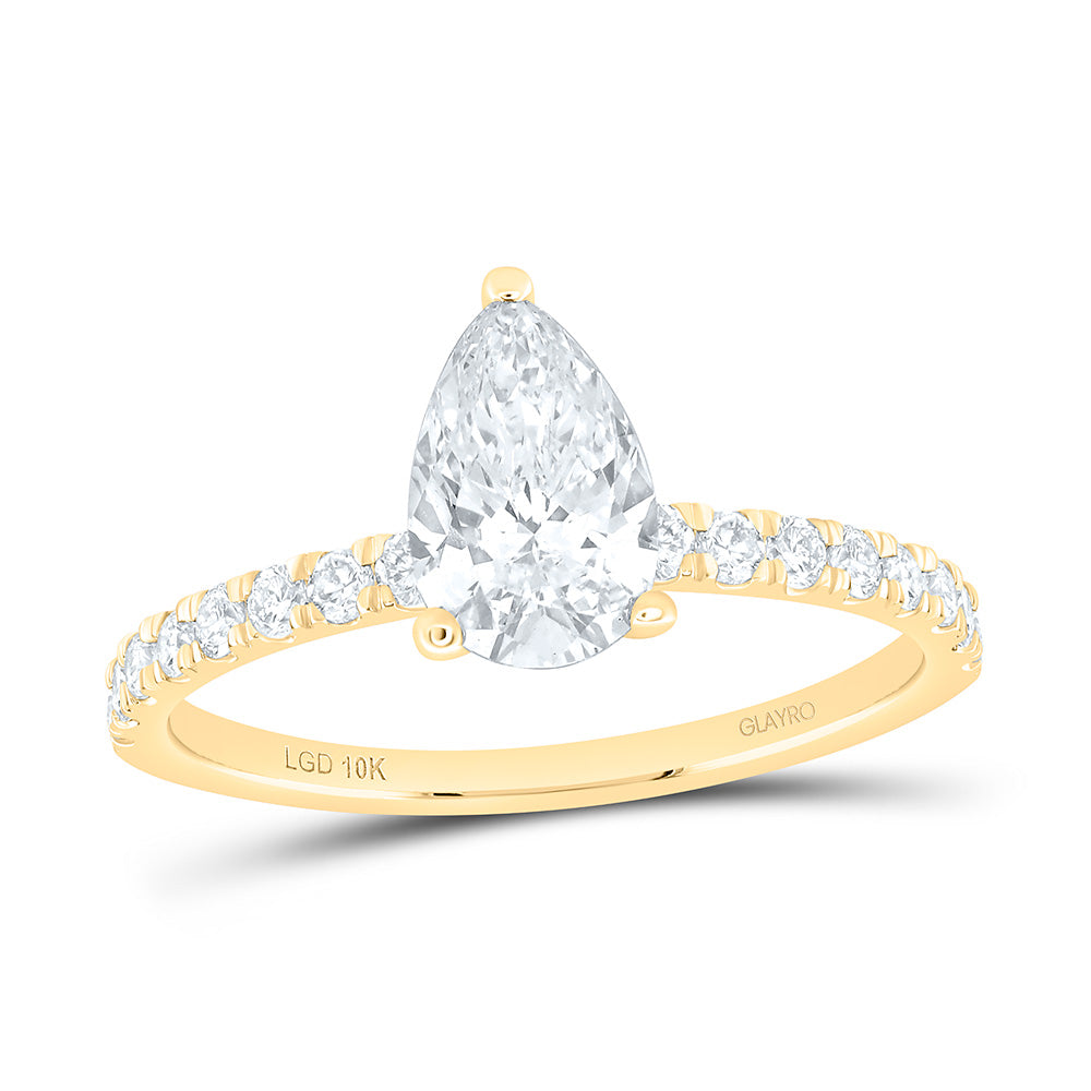 10K Yellow Or White Gold 1 1/3 Cttw Lab Grown Diamond 1 Cttw Center Pear Engagement Ring