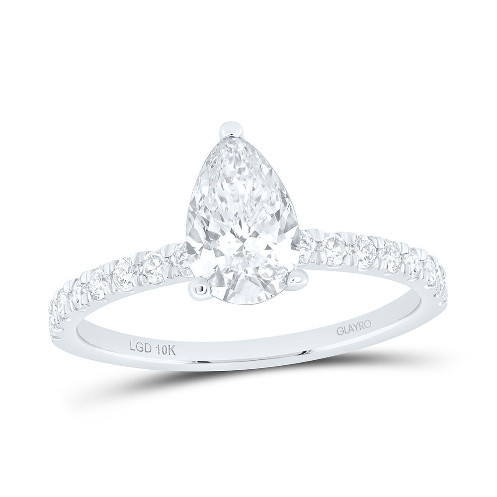 10K Yellow Or White Gold 1 1/3 Cttw Lab Grown Diamond 1 Cttw Center Pear Engagement Ring
