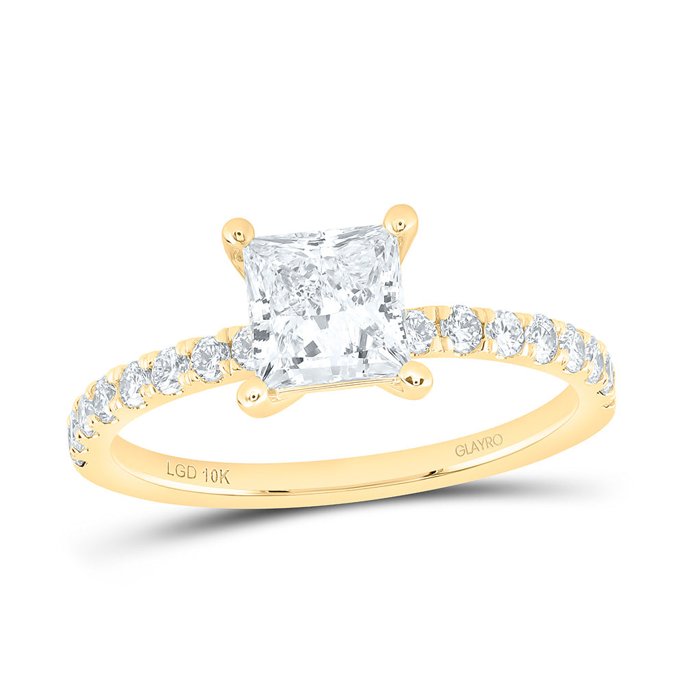10K Yellow Or White Gold 1 1/3 Cttw Lab Grown Diamond 1 Cttw Center Princess Engagement Ring