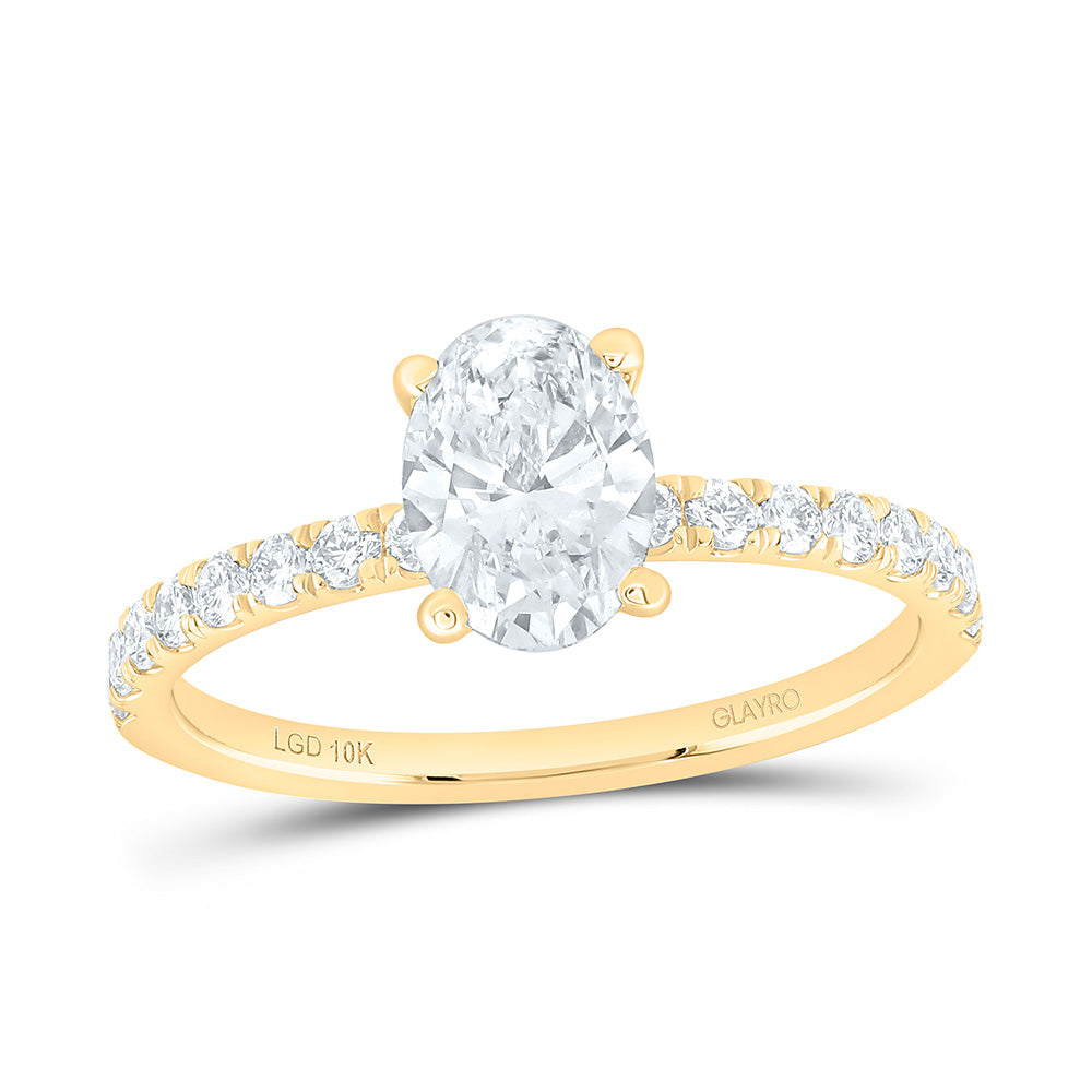 10K Yellow Or White Gold 1 3/8 Cttw Lab Grown Diamond 1 Cttw Center Oval Engagement Ring
