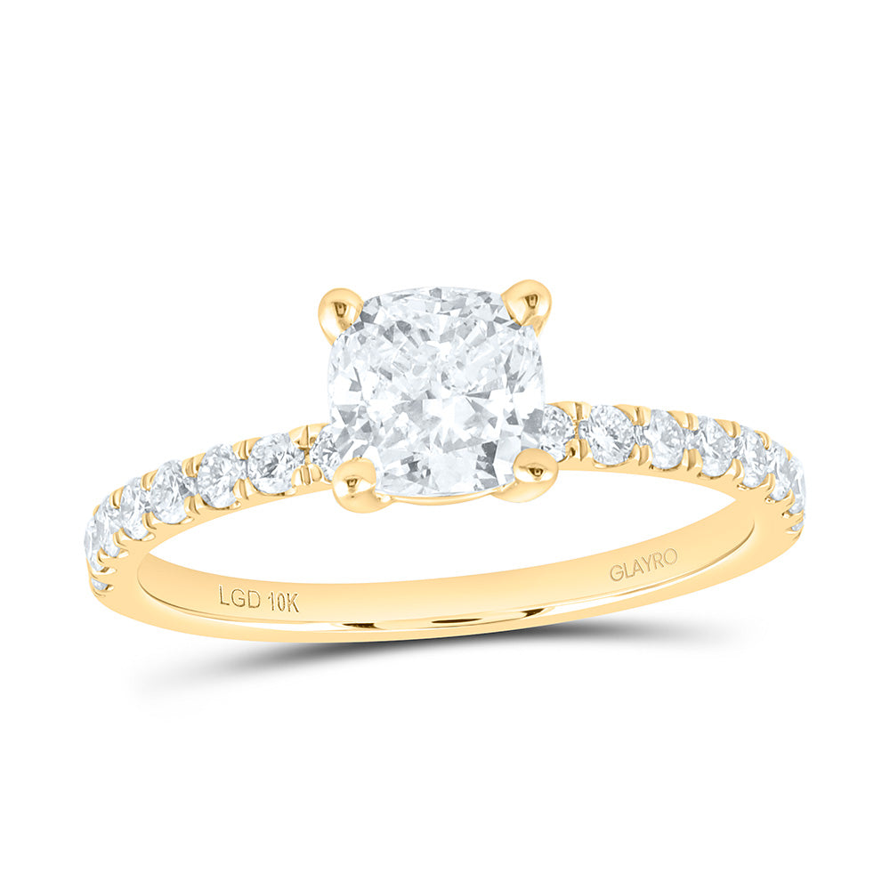 10K Yellow Or White Gold 1 3/8 Cttw Lab Grown Diamond 1 Cttw Center Cushion Engagement Ring