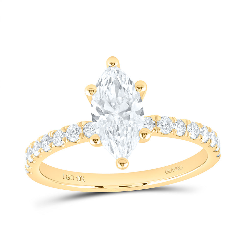 10K Yellow Or White Gold 1 1/3 Cttw Lab Grown Diamond 1 Cttw Center Marquise Engagement Ring