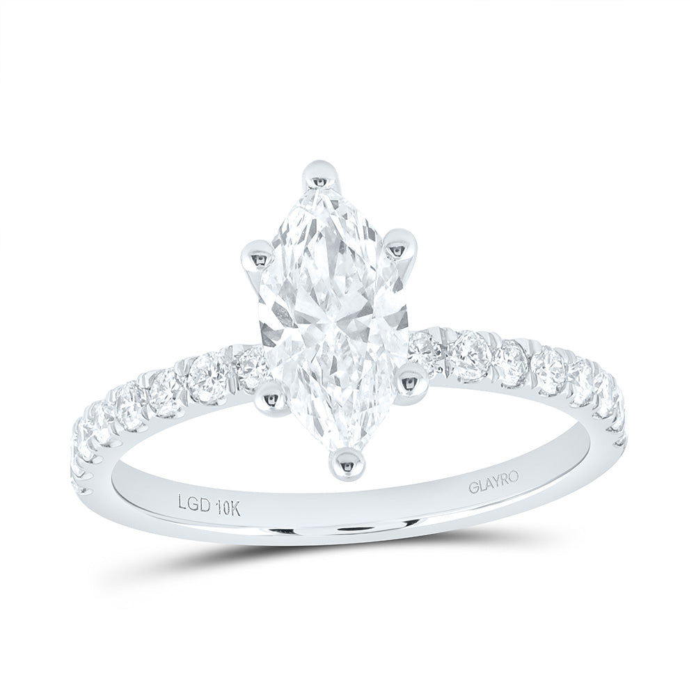 10K Yellow Or White Gold 1 1/3 Cttw Lab Grown Diamond 1 Cttw Center Marquise Engagement Ring