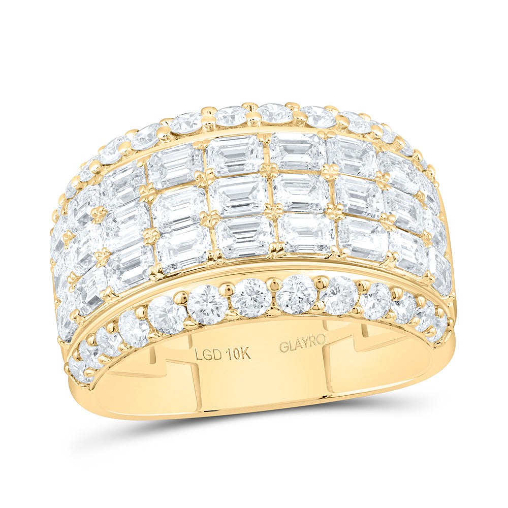 10K Yellow Gold 4 5/8 Cttw Lab Grown Diamond Emerald Mens Band