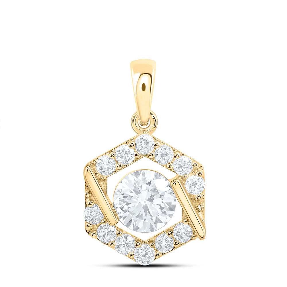 10K Yellow Or White Gold 1 1/3 Cttw Lab Grown Diamond Fashion Hexagon Pendant