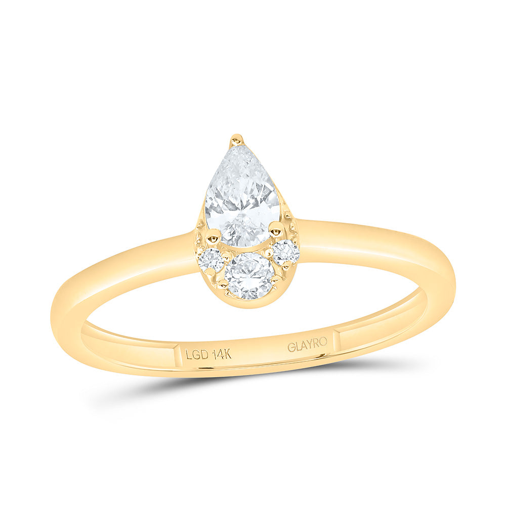 10K Yellow Or White Gold 1/3 Cttw Lab Grown Diamond 1/4 Cttw Center Pear Fashion Ring