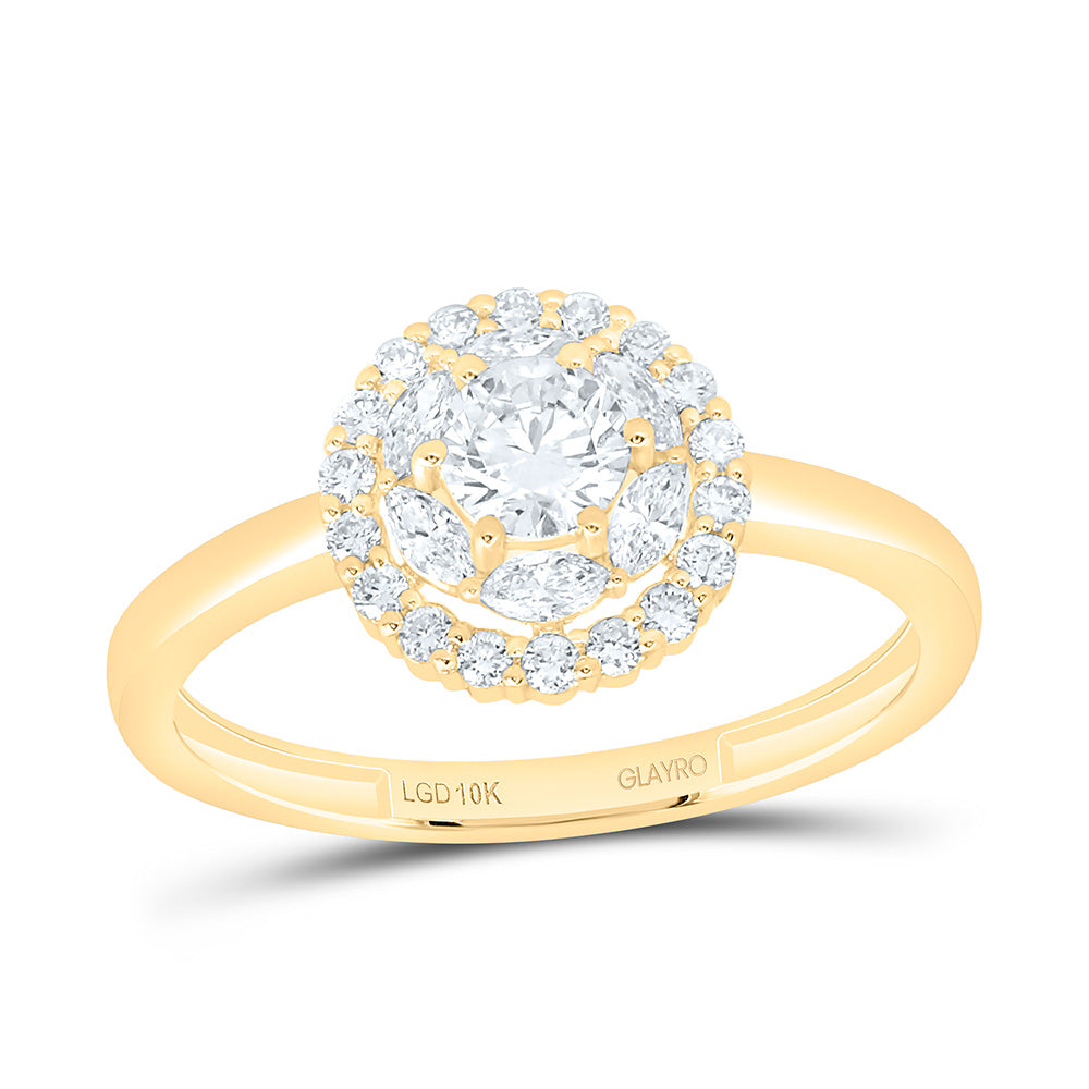 10K Yellow Or White Gold 5/8 Cttw Lab Grown Diamond 1/4 Cttw Center Round Fashion Round Ring