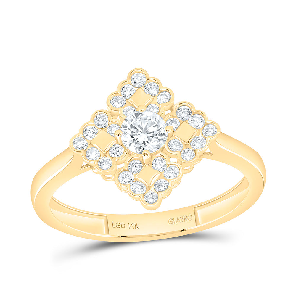 10K Yellow Gold 1/2 Cttw Lab Grown Diamond 1/4 Cttw Center Round Fashion Square Ring