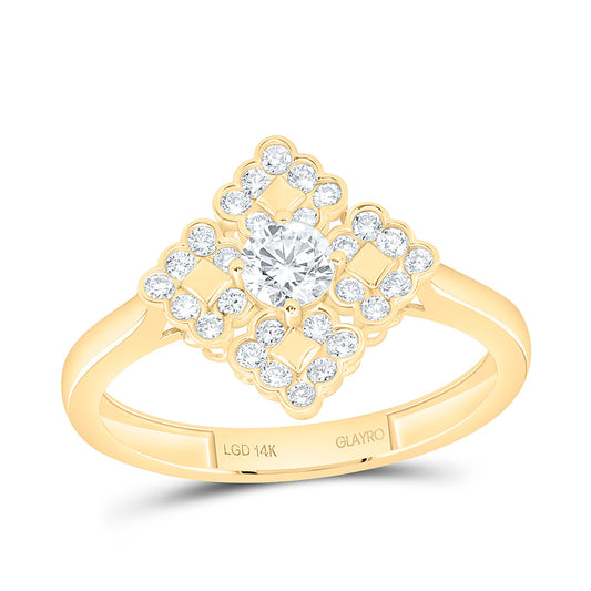 10K Yellow Gold 1/2 Cttw Lab Grown Diamond 1/4 Cttw Center Round Fashion Square Ring