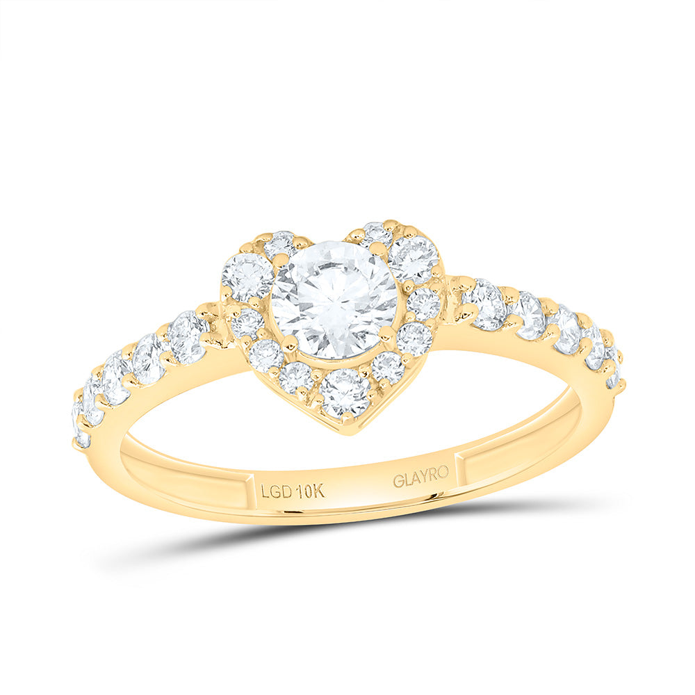 10K Yellow Gold 7/8 Cttw Lab Grown Diamond 3/8 Cttw Center Round Fashion Heart Ring