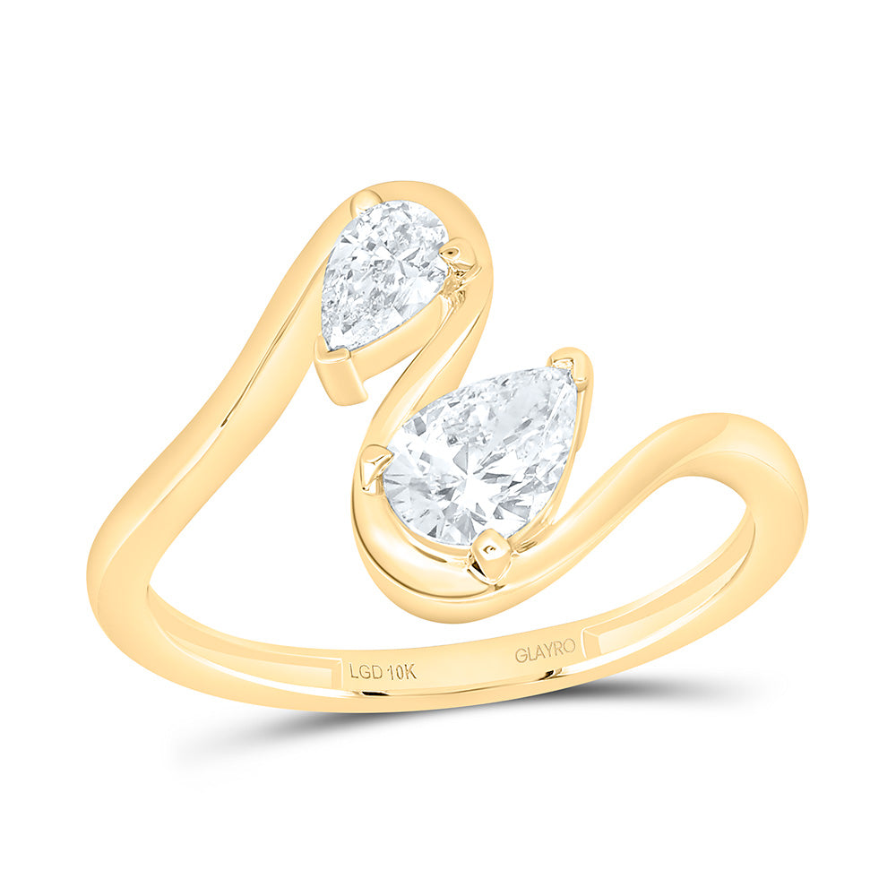 10K Yellow Or White Gold 3/4 Cttw Lab Grown Diamond 1/5 Cttw, 1/2 Cttw Center Pear Fashion Ring