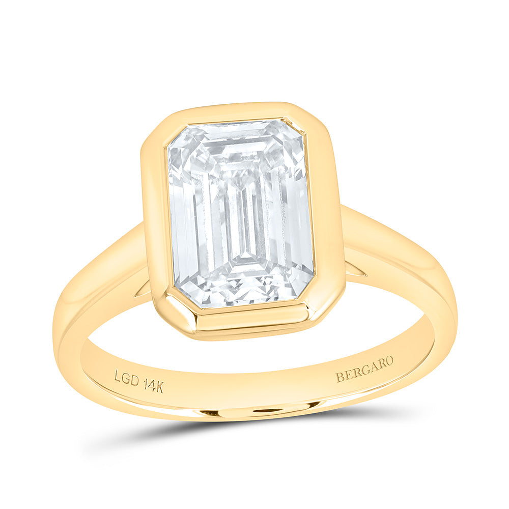 14K Yellow Or White Gold 3 Cttw Lab Grown Diamond Emerald Bezel Solitaire Ring