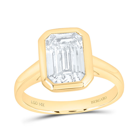 14K Yellow Or White Gold 3 Cttw Lab Grown Diamond Emerald Bezel Solitaire Ring
