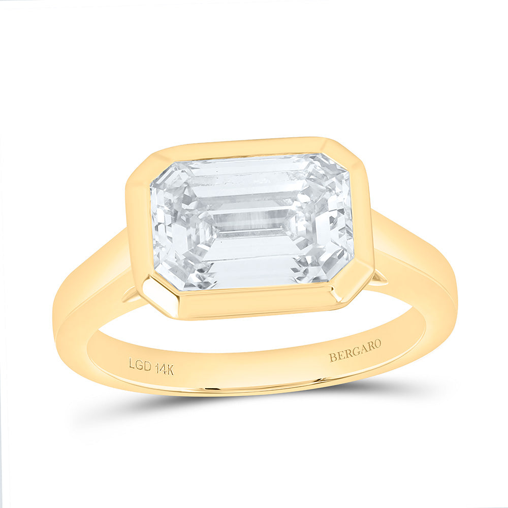 14K Yellow Or White Gold 3 Cttw Lab Grown Diamond Emerald Bezel Solitaire Ring