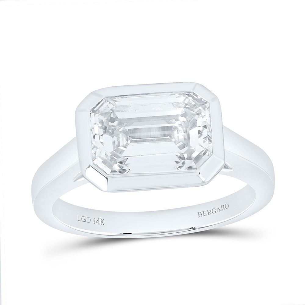 14K Yellow Or White Gold 3 Cttw Lab Grown Diamond Emerald Bezel Solitaire Ring