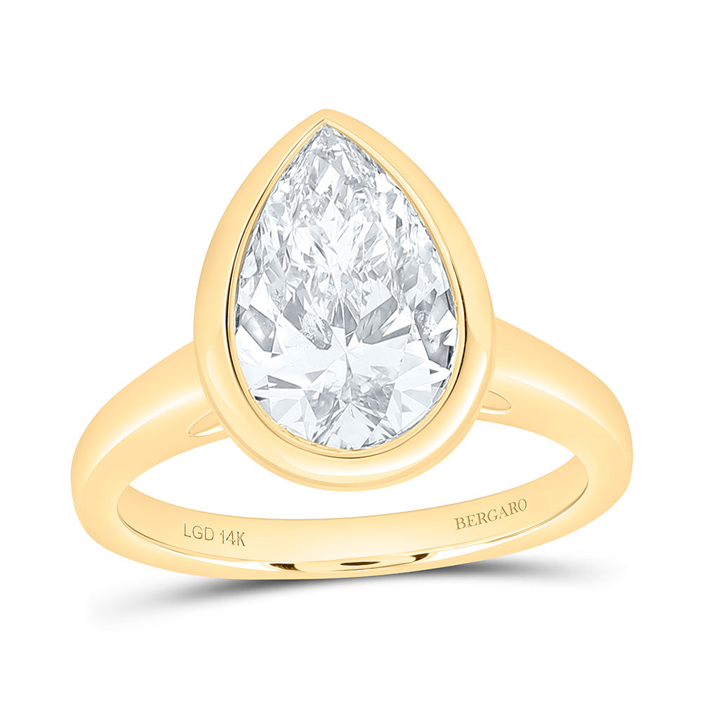 14K Yellow Or White Gold 3 Cttw Lab Grown Diamond Pear Bezel Solitaire Ring
