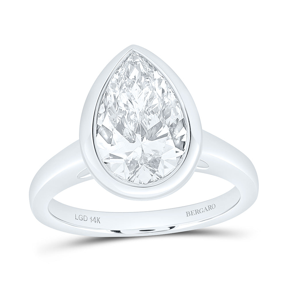 14K Yellow Or White Gold 3 Cttw Lab Grown Diamond Pear Bezel Solitaire Ring