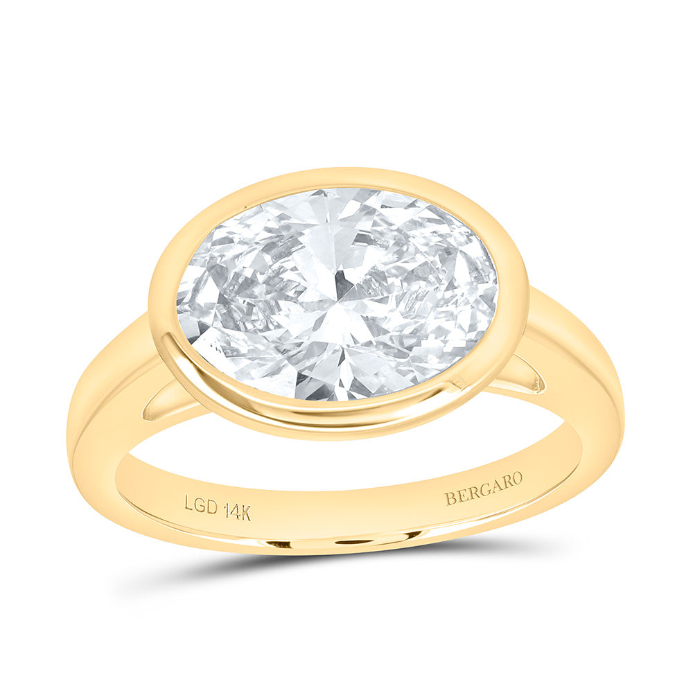 14K Yellow Or White Gold 3 Cttw Lab Grown Diamond Oval Bezel Solitaire Ring