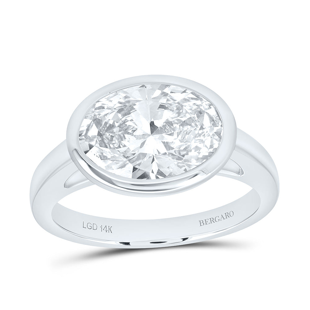 14K Yellow Or White Gold 3 Cttw Lab Grown Diamond Oval Bezel Solitaire Ring