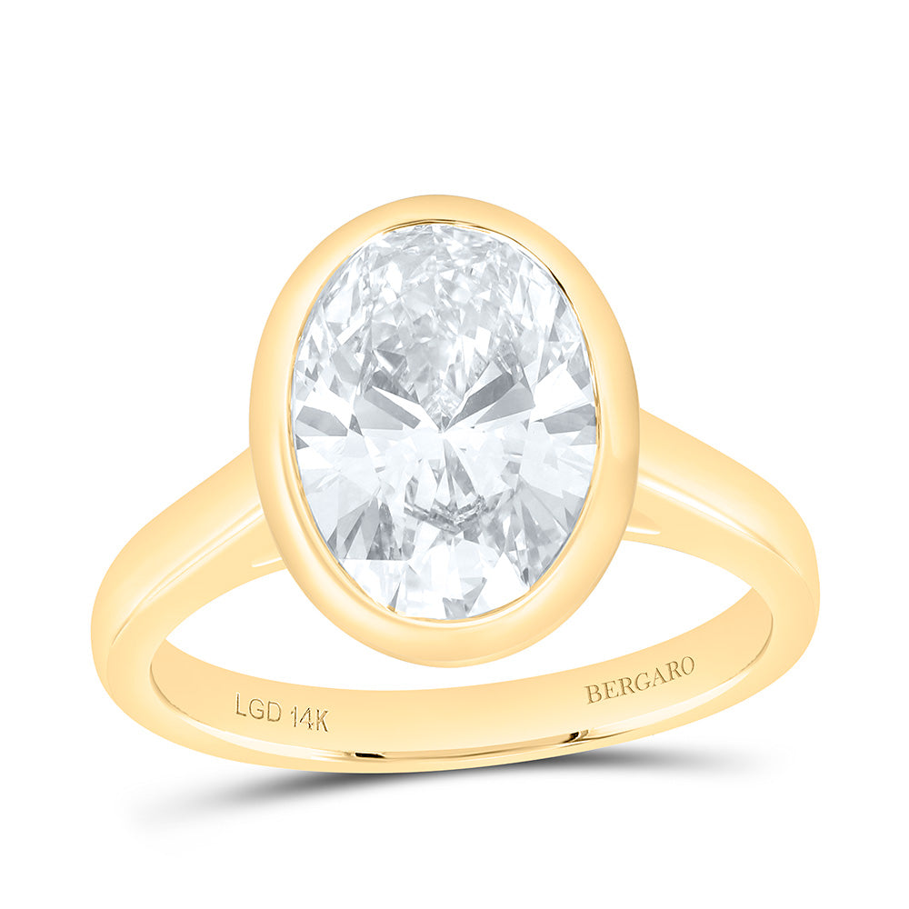 14K Yellow Or White Gold 3 Cttw Lab Grown Diamond Oval Bezel Solitaire Ring
