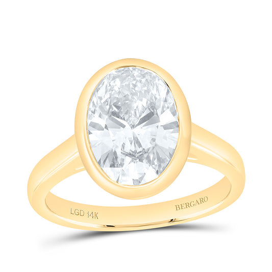 14K Yellow Or White Gold 3 Cttw Lab Grown Diamond Oval Bezel Solitaire Ring