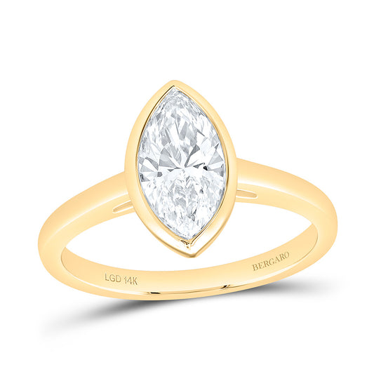 14K Yellow Or White Gold Lab Grown Diamond Marquise Bezel Solitaire Ring