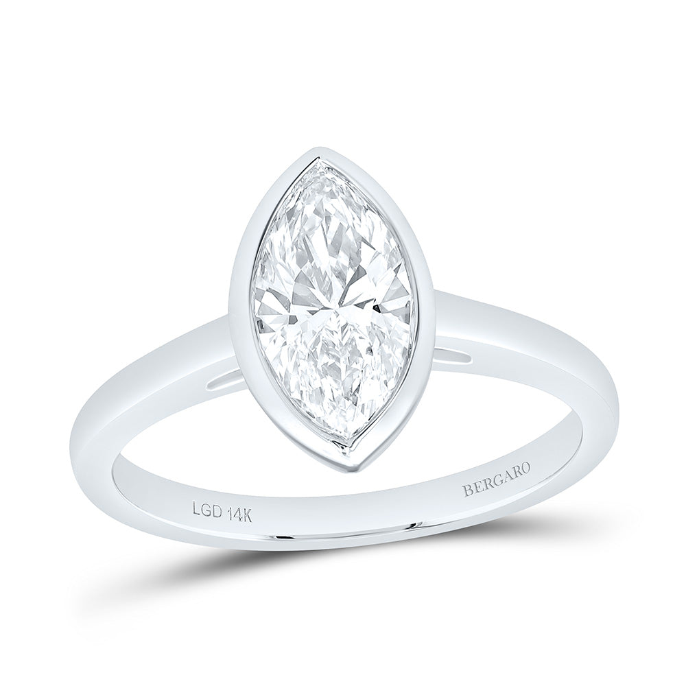 14K Yellow Or White Gold Lab Grown Diamond Marquise Bezel Solitaire Ring