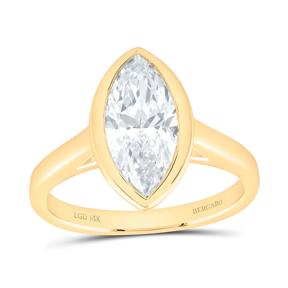 14K Yellow Or White Gold Lab Grown Diamond Marquise Bezel Solitaire Ring