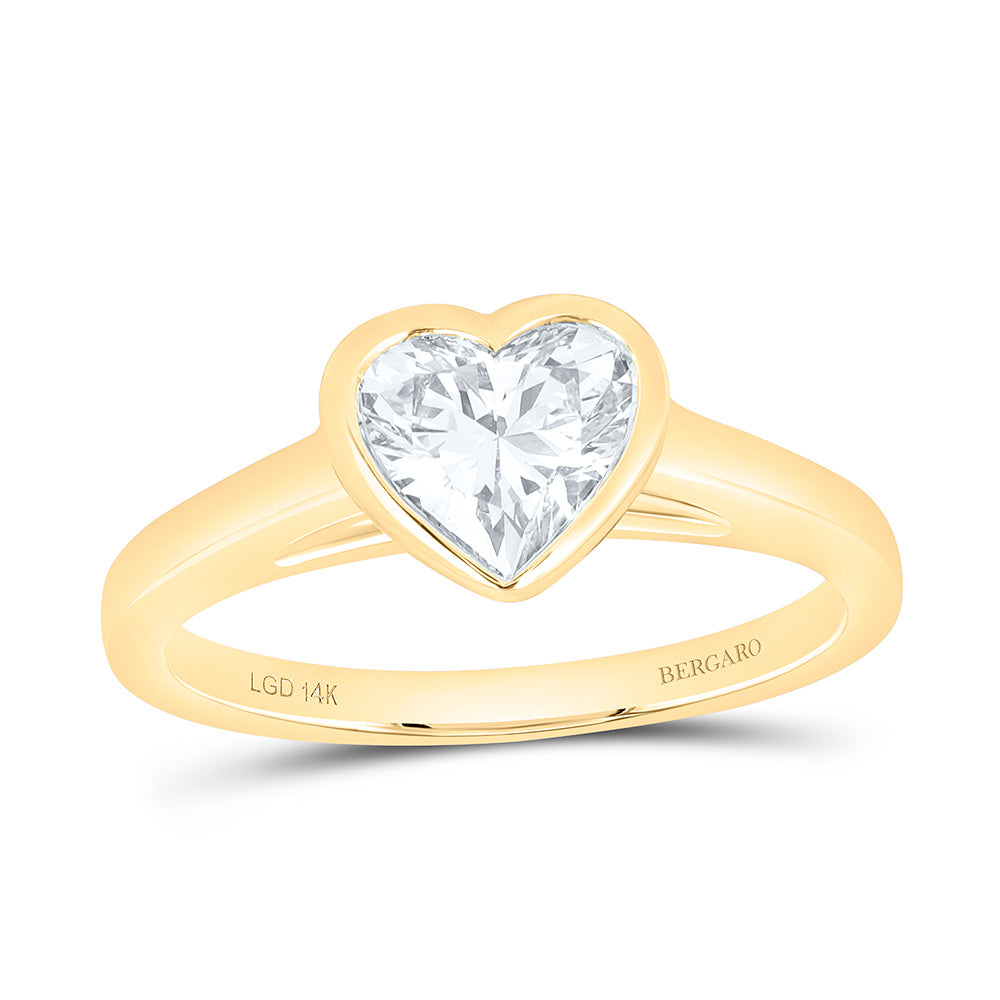 14K Yellow Or White Gold 1 Cttw Lab Grown Diamond Heart Bezel Solitaire Ring
