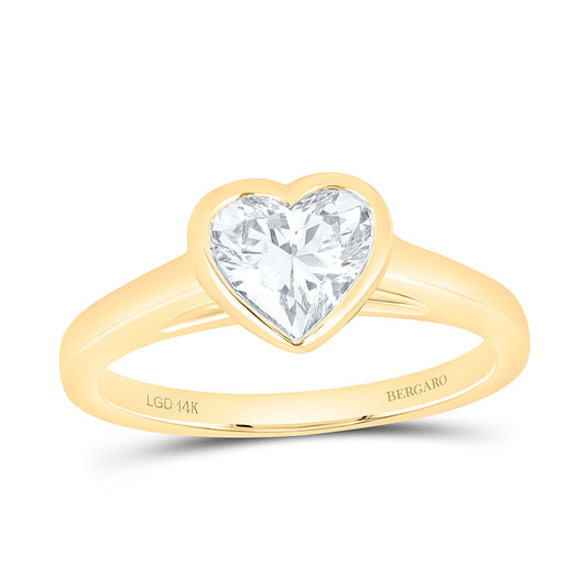 14K Yellow Or White Gold 1 Cttw Lab Grown Diamond Heart Bezel Solitaire Ring
