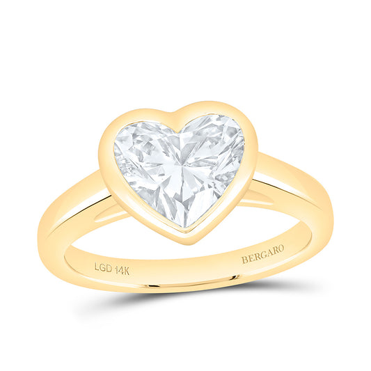 14K Yellow Or White Gold 2 Cttw Lab Grown Diamond Heart Bezel Solitaire Ring