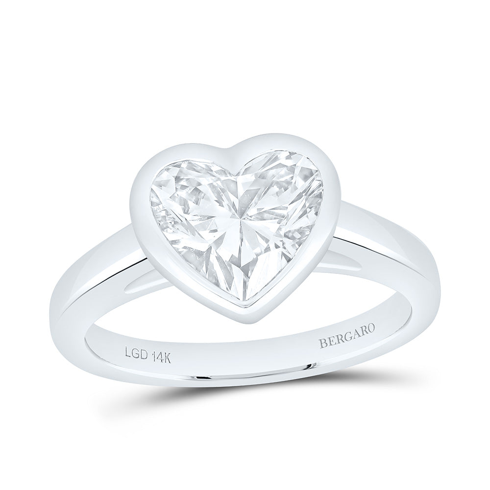 14K Yellow Or White Gold 2 Cttw Lab Grown Diamond Heart Bezel Solitaire Ring