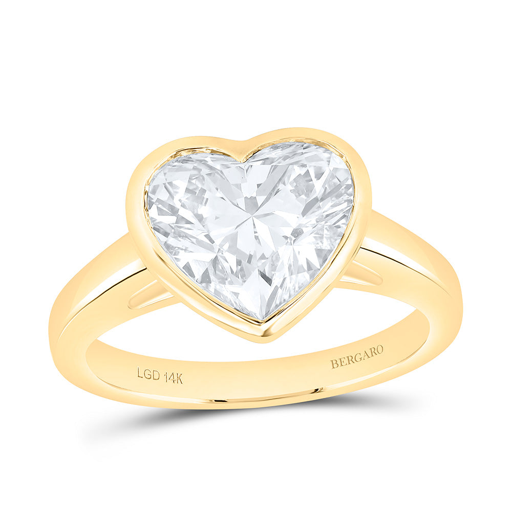14K Yellow Or White Gold 3 Cttw Lab Grown Diamond Heart Bezel Solitaire Ring