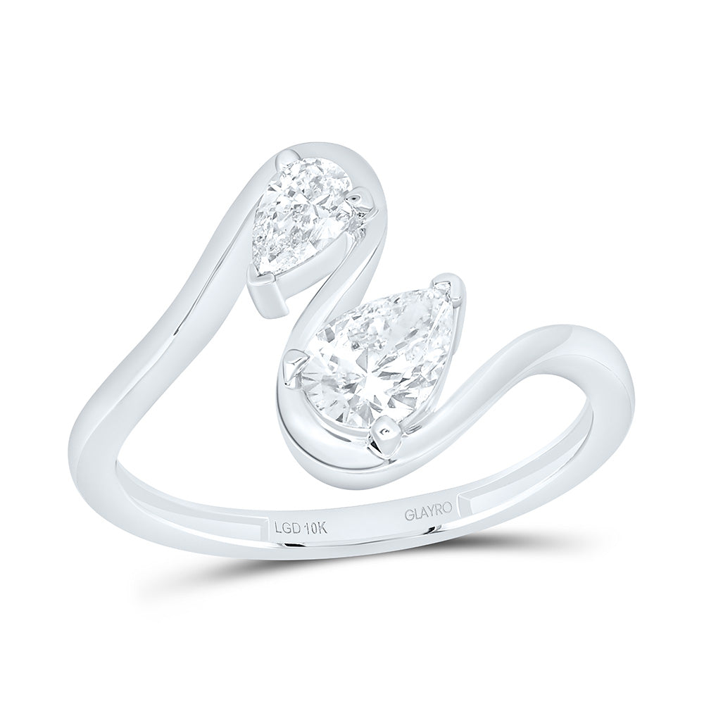 10K Yellow Or White Gold 3/4 Cttw Lab Grown Diamond 1/5 Cttw, 1/2 Cttw Center Pear Fashion Ring