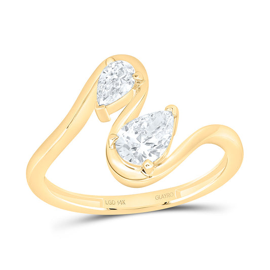 14K Yellow Or White Gold 3/4 Cttw Lab Grown Diamond 1/5 Cttw, 1/2 Cttw Center Pear Fashion Ring