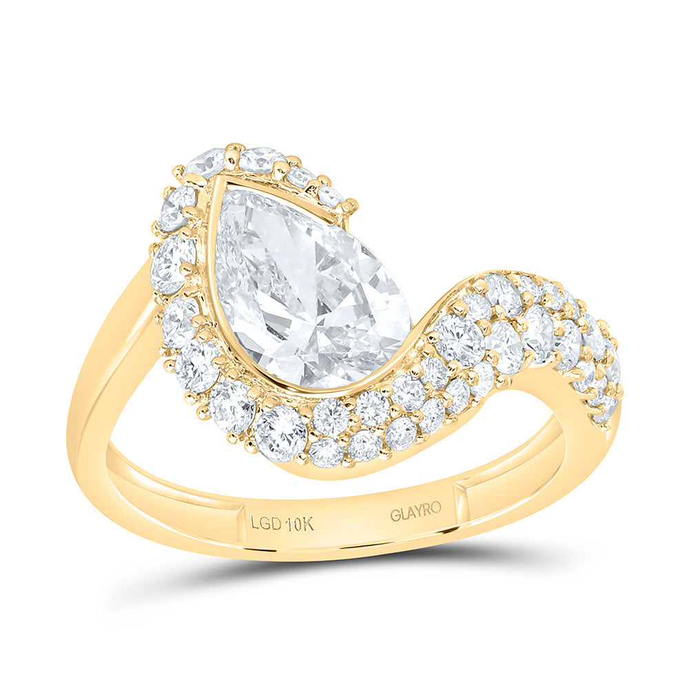 14K Yellow Or White Gold 2 1/4 Cttw Lab Grown Diamond 1 1/2 Cttw Center Pear Fashion Ring