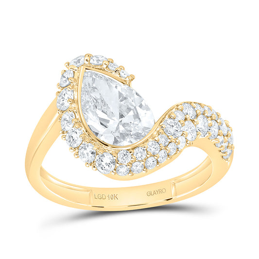 14K Yellow Or White Gold 2 1/4 Cttw Lab Grown Diamond 1 1/2 Cttw Center Pear Fashion Ring