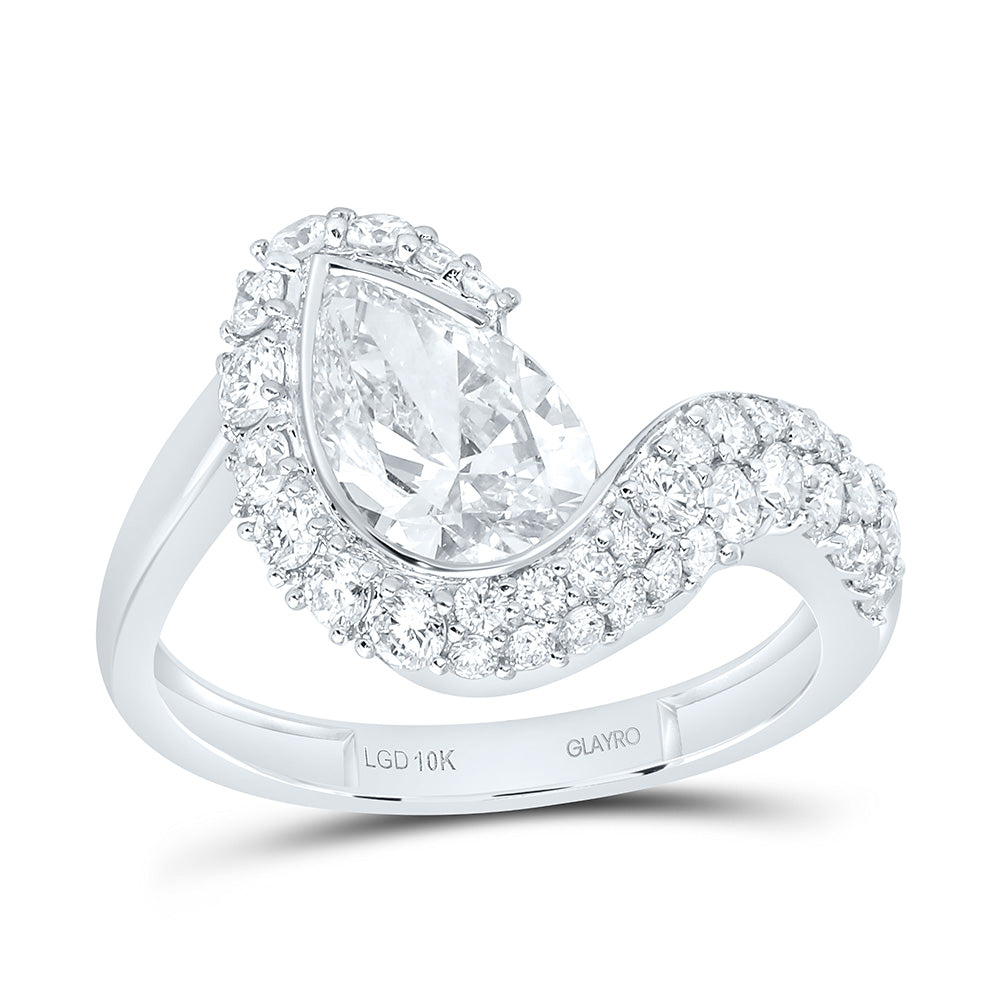 14K Yellow Or White Gold 2 1/4 Cttw Lab Grown Diamond 1 1/2 Cttw Center Pear Fashion Ring